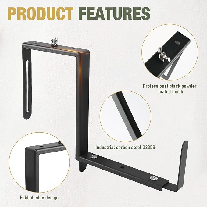 6-Pack Window Box Bracket,Adjustable Planter Box Brackets, Heavy Duty Q235 Steel Universal Outdoor Hanging Bracket, Flower Box Brackets for Fence Railings Windowsill Patio Garden Balcony