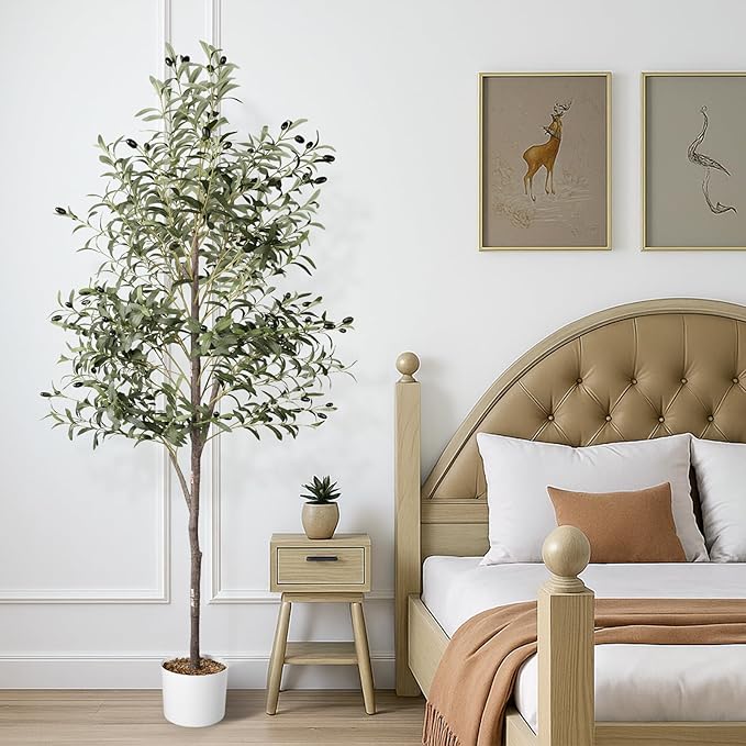 Artificial Olive Tree in Pot, 5.5 FT Tall Faux Olive Tree for Home Indoor Decor, Large Floor Plant with Textured Leaves Fruits, Realistic Wood-Grain Trunk, Fake Plant for Living Room Bedroom Office