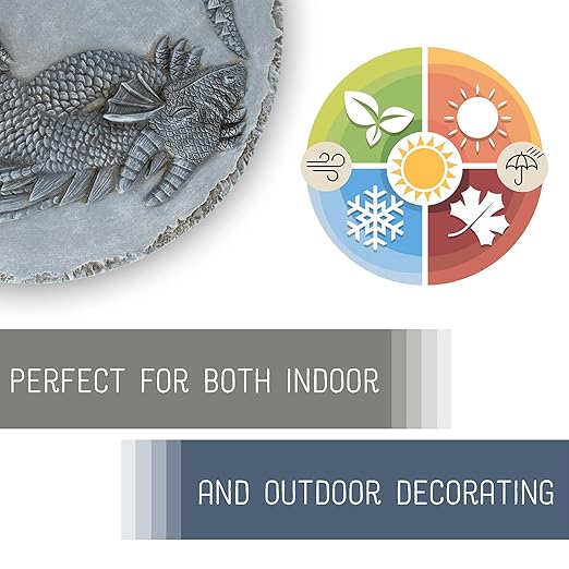 NAT & Jules Animal Character Dimensional Indoor Outdoor 12 inch Round Cast Resin Decorative Garden Stepping Stone, Patio, Walkway Sculpture Yard Art, Stone Grey Dragon