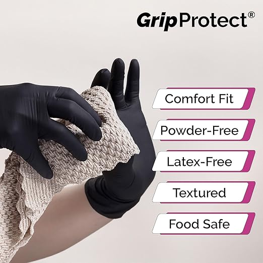 GripProtect® Precise Black Nitrile Gloves, Exam, 4 Mil, Food, Home, Cleaning, Medical/Dental, Tattoo (X-Large, 1,000)