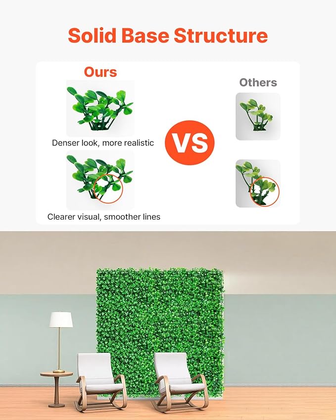 VEVOR Artificial Boxwood Panel 6pcs, 20 x 20 in 1.6 in Sun Protected Boxwood Hedge Wall Panels, Artificial Grass Backdrop Green Fake Wall for Privacy Fence Decor Indoor Outdoor Garden Backyard