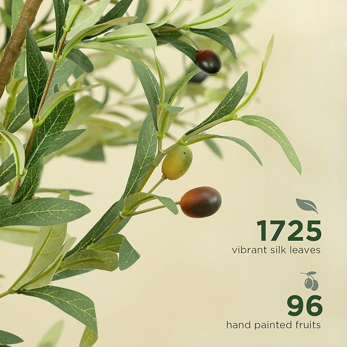 7ft Artificial Olive Tree Potted, Faux Indoor Plants with Natural Wood Trunk & Lifelike Fruits, Realistic Tall Fake Tree for Home Office Decor, Housewarming Gifts