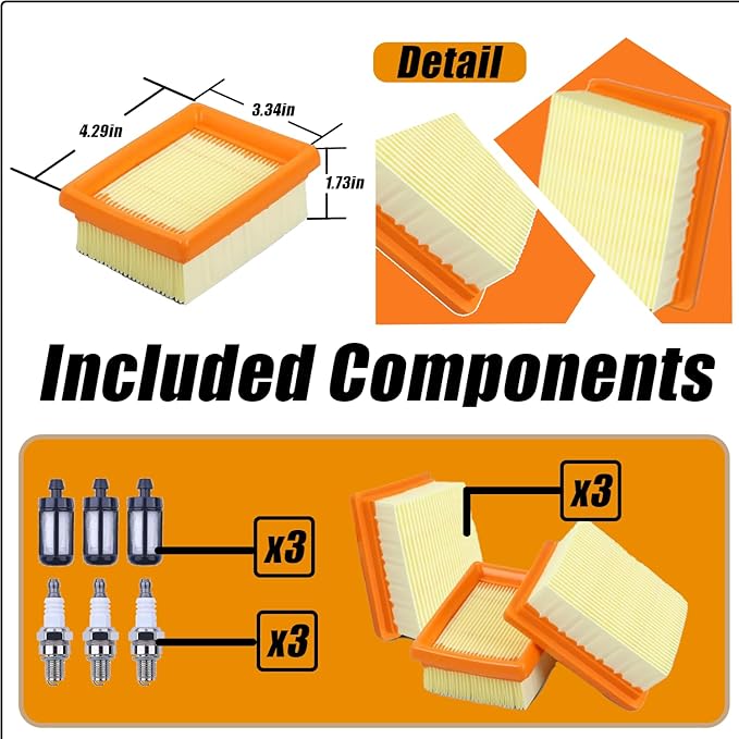 3PCS For Stihl BR800 BR800C BR800X Magnum Backpack Leaf Blower Air Fuel Filter Spark Plug Kit, For Stihl BR800 BR800C BR800X 4283-141-0300 4283-141-0300A 4283-141-0300B 0000-350-3518 0000-350-6202