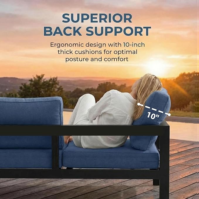 Wisteria Lane Aluminum Patio Furniture Set for All Weather, Oversized Metal Outdoor Furniture Set with 27.5" Deep Seat and 10" Back Cushion, Patio Conversation Sets with Wide armrest, Blue