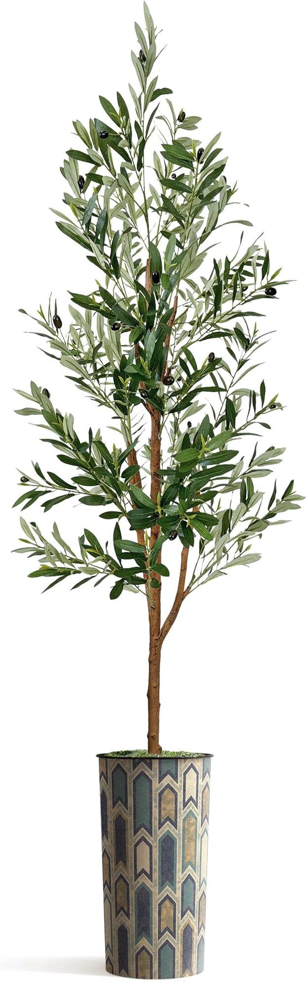 Artificial Tree in Modern Polygon Pattern Effect Planter, Fake Olive Silk Tree for Indoor and Outdoor Home Decoration - 68" Overall Tall (Plant Pot Plus Tree)