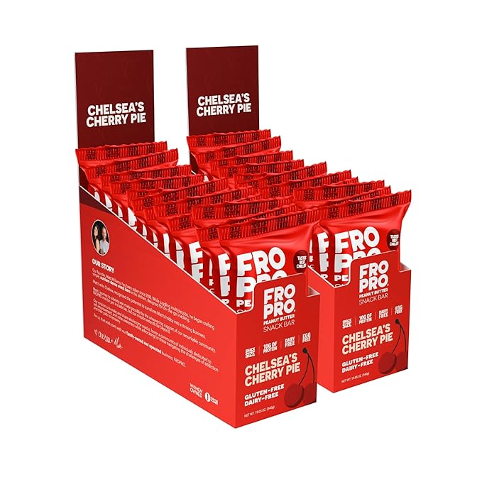FROPRO Snack Bar - Peanut Butter Snack Bars - Gluten Free, Dairy Free, Soy Free, Non GMO, Plant Based Protein Snacks Bar - Crave-worthy | Chelsea's Cherry Pie, 24 Pack