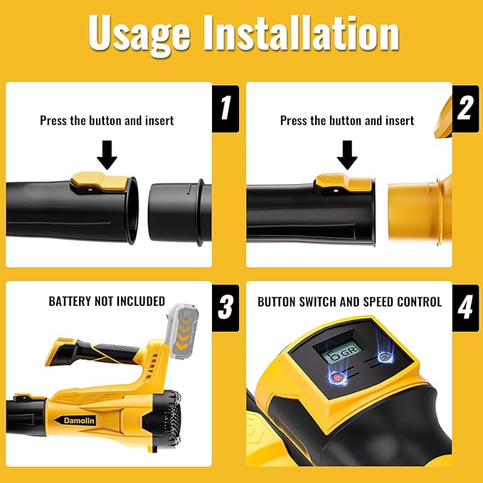 Cordless Leaf Blower Compatible with Dewalt 20V Max Battery, 580 CFM/200 MPH with Turbo Boost, 6 Speed Modes Brushless Motor, Electric Leaf Blowers Battery Powered for Lawn Care, Yard(Tool Only)