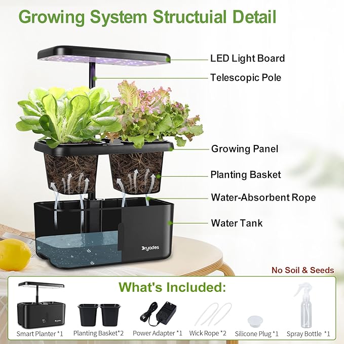 DRYADES Indoor Garden System 19 Watt LED Growing Light Upgrade 2 Self-Watering Soil-Cultivated Growing Pots Gardening Gifts for Mom Plant Pot for Vegetables Herbs Tomato(No Seeds&Soil)