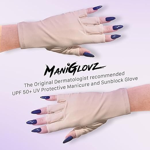 ManiGlovz -The Original Dermatologist Recommended UPF 50+ UV Protective Manicure and Sunblock Fingerless Gloves, Sun Protection, Driving and Gel Manicure Gloves in Rouge a Levres