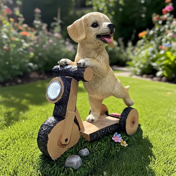 Solar Garden Statue LED Outdoor Garden Decor Funny Animal Sculpture for Yard Patio Lawn Weatherproof Resin Birthday Art Gift（Dog on Bicycle）