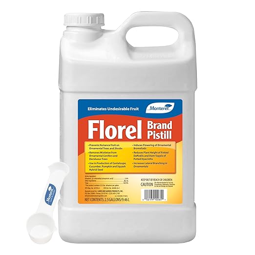 Monterey Florel Brand Pistill Bundled with Measuring Spoon - Prevents Nuisance Fruit on Ornamental Trees and Shrubs - for Commercial Use Only - 2.5 Gallons