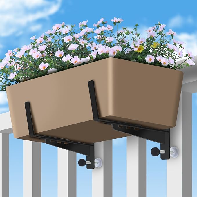4 Pack Window Box Brackets Flower Planter Box Brackets for Railings Adjustable Deck Rail