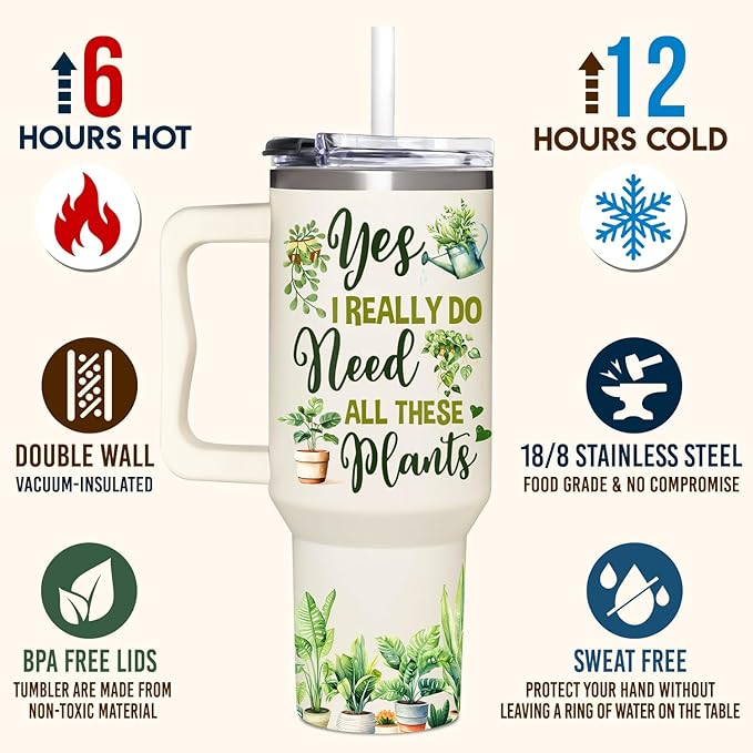 AT2Z GLOBAL Gardening Gifts For Women - Gifts For Gardeners Woman - Christmas, Birthday, Mothers Day Gift For Gardeners, Plant Lady Gift - 40Oz Tumbler With Handle & Straw