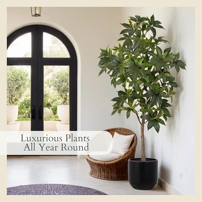 CG Hunter Faux Money Tree, Premium Artificial Indoor Tree Stands 7-ft Tall, Lifelike-Leaves & Hand Painted Trunk, Planter Pot Included
