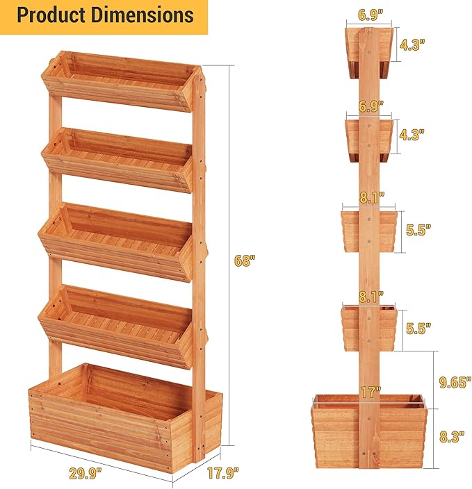Vertical Wooden Raised Garden Bed Planters Wood Planter Kit Plant Stand Flower Rack Planter Box Gardening for Plants Herbs Flowers Vegetables Outdoor Indoor Freestanding (Orange 5-Tier)