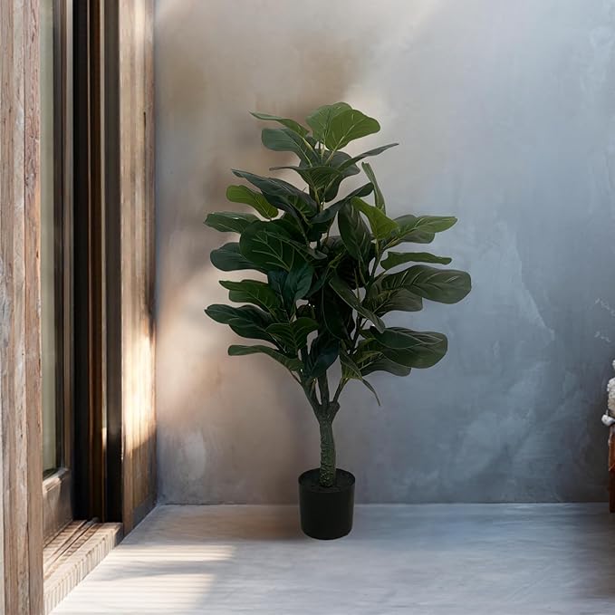 XBrand 39.4-Inches Artificial Fiddle Leaf Fig Tree in Pot for Indoor Outdoor Home Office Store, Great Housewarming Gift