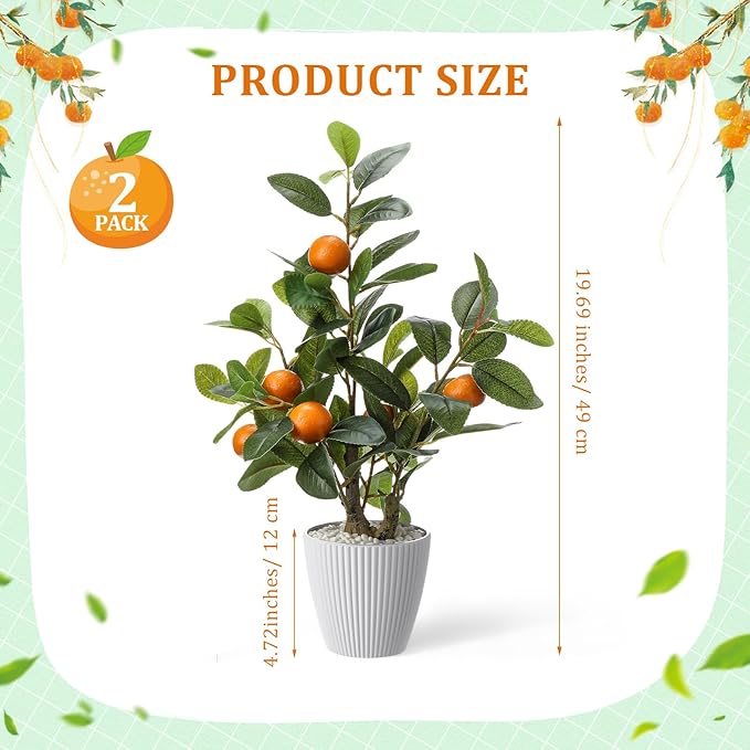 2 Pack Artificial Orange Potted Plants 19.7 Inches Fake Orange Tree Simulation Realistic Fruit Plant with Pot Faux Tree Indoor Decoration for Home Office Living Room Table Desk