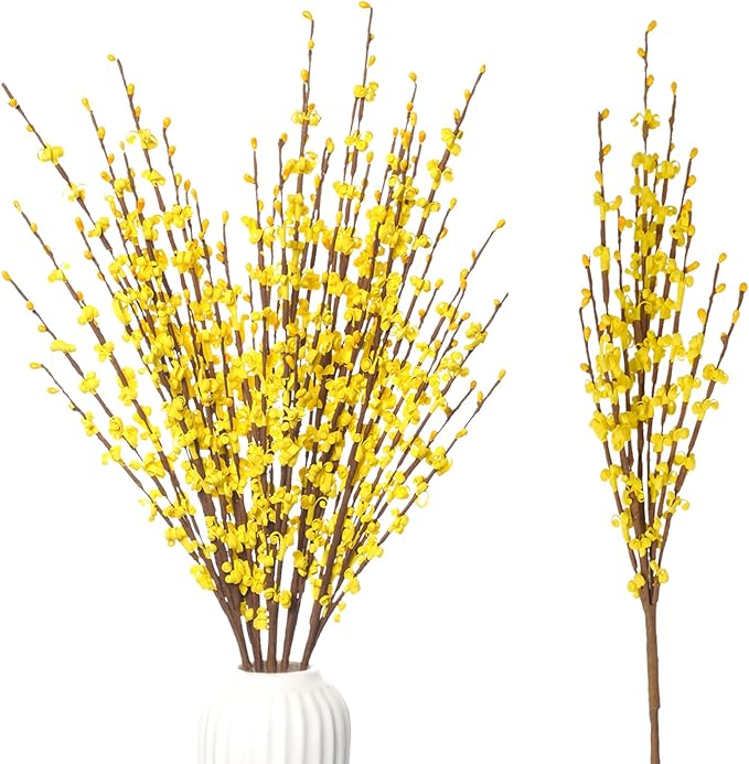 5 Pcs 29.5" Long Jasmine Artificial Yellow Flowers Fake Jasmine Flowers Bouquet Fall Stems for Vases Home Office DIY Floral Art Wedding Party Dried Fall Branches