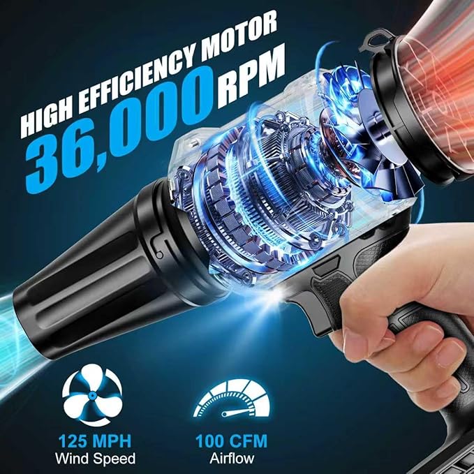 Cordless Leaf Blower for Milwaukee 18V Batteries, 125-MPH Handheld Dust Blowers with LED Light & 2 Nozzles, Battery Powered Variable Speed Turbo Blower for Leaves/Dust/Patio/Lawn/Snow(No Battery)
