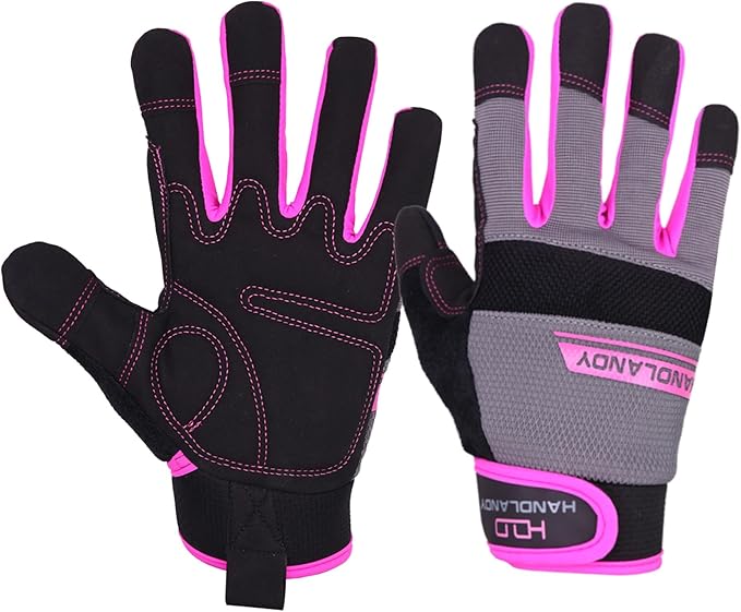 HANDLANDY Work Gloves for Women, Breathable Leather Gardening Glove for Yard Maintenance, Hand Protection with Touch Screen for Gardeners, Farmers