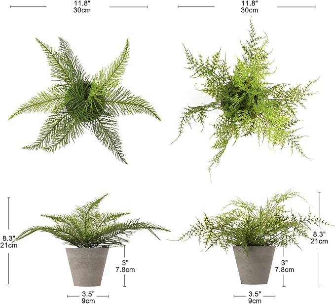 Briful 2PCS Fake Plants Potted Artificial Plants Greenery Faux Fern Eucalyptus Décor Plant for Indoor Home Office Bathroom Harmhouse Decoration