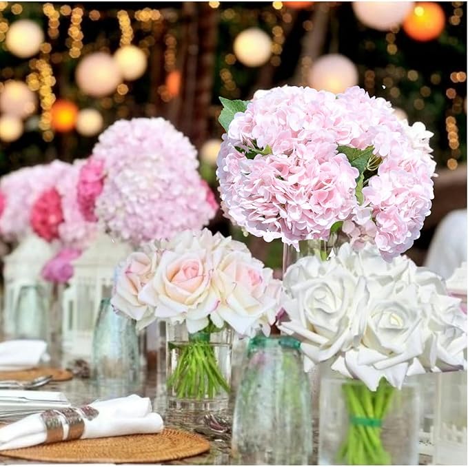 Pink Hydrangea Artificial Flowers - High-End 22.5cm Oversized Heads (4pcs) | Real-Touch Design | Perfect for Christmas, Weddings, Home Decor, Parties & Outdoor Use (Pink)
