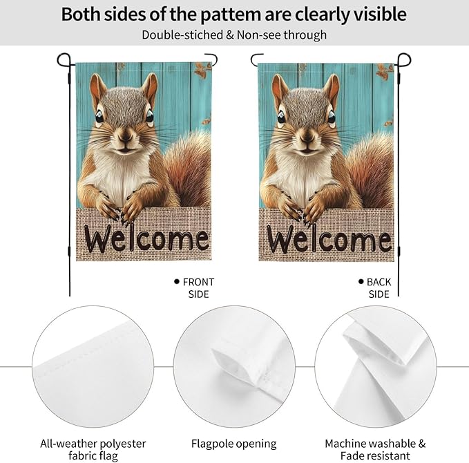 Squirrel Garden Flag Vertical Double Sided Outdoor Yard Flags 12.5x18 Inch Burlap Banners for House Lawn