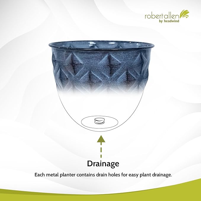 Headwind Glazed Ironstone Diamonte Collection – Capri Blue 12-Inch Decorative Plant Pot, Indoor & Outdoor, Vintage Diamond-Textured, Lightweight & Weather-Resistant for Garden Use by Robert Allen