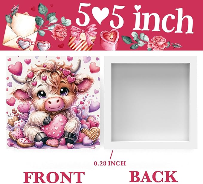 Valentines Decor, Valentines Day Decorations, Highland Cow Valentine's Gifts for Boyfriend Girlfriend, Pink Valentine's Table Decor Highland Cow Decoration Gifts, Office Wooden Decor Signs