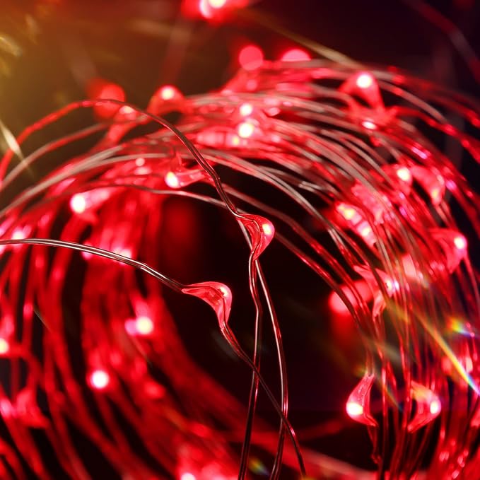 Blingstar USB Powered Fairy Lights, 2 Pack 33Ft 100 LED, Flexible Silver Wire, Mini String Lights for Halloween/Christmas Tree/Party/Stage/Holiday Indoor Decoration, Red