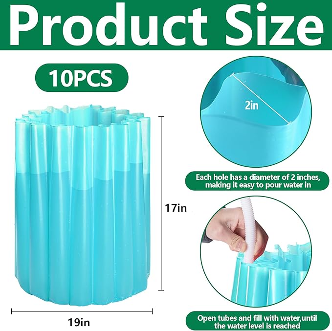 Adnee 10 Pack Water Filled Plant Protectors-19 x 17 Inch Reusable Wall of Water Plant Covers for Tomato Plants-Blue Early Season Insulating Plant Protective Cover for Outdoor Winter Freeze Protection