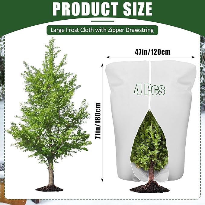 EYNDYN 4 Pcs Plant Covers Frost Protection Bag 71" x 47" Winter Reusable Plants Jacket with Drawstring Shrub Protection Wraps Bags Frost Blanket for Winter Outdoor Garden Plants