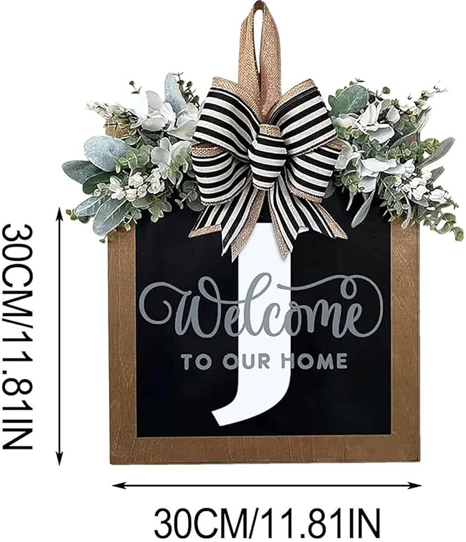 Last Name All Year Wreath, for Front Doors, Spring, Fall, 26 Last Name Letters All Year Round Wreaths, Suitable for Wedding Decorations, Home Porches, Farmhouses, Yards, Garden Decorations, Gifts (J)