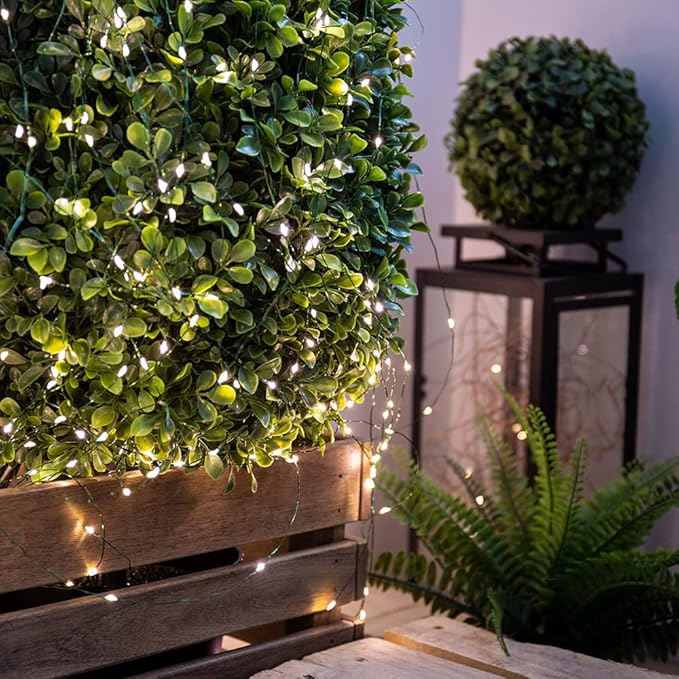 Green Wire Fairy Lights Plug in 100FT High Bright 300 LED Waterproof LED String Lights with Remote Warm White for Christmas Tree, Patio, Garden, Backyard