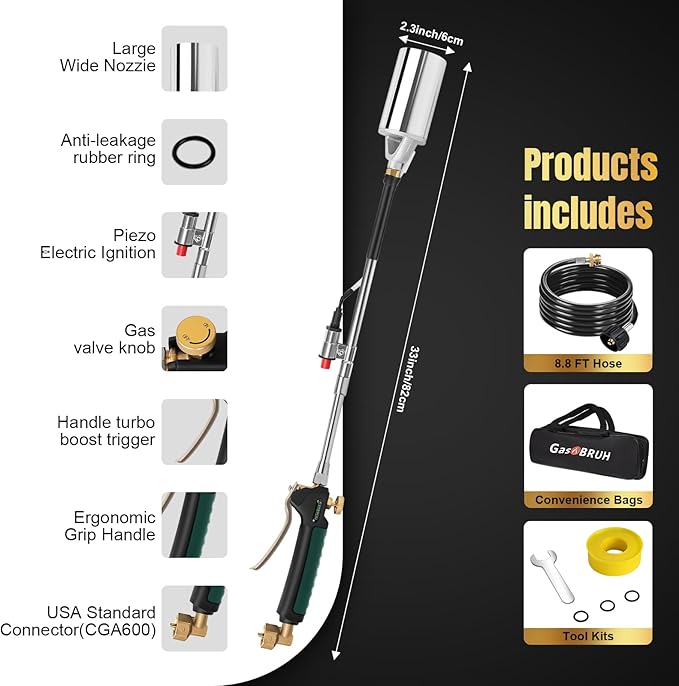 Heavy Duty Weed Torch Propane Burner with Storage Bag, High Output 360,000 BTU Blow Torch with 8.8FT Hose, Portable Flame Weeder with Igniter for Garden Wood Roofing Snow Road Charcoal Start