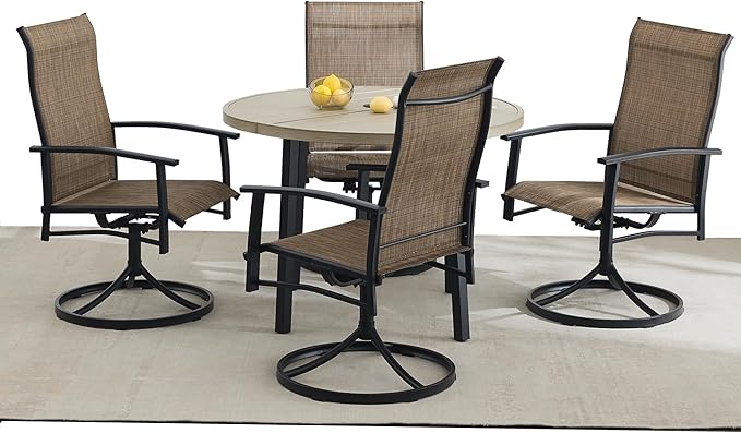 5 Pieces Outdoor Table and Chairs for 4, 42" Honey Oak Round Table with 4 Mocha Swivel Chairs, Patio Set with Swivel Chair, Garden Tables for Outdoor, Patio Dining Set for Lawn Backyard Poolside