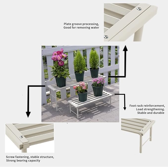 OUTEROOM Metal Plant Stand, Rust-proof Aluminum Flower Pot Stand, Plants Display Stands Decoration Racks for Living Room Balconies and Gardens (60 White)