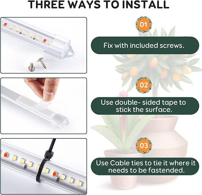 2 Bars Grow Light Strips for Indoor Plants with Auto ON/Off Timer 6/12/18H, 5 Dimmable Levels for Shelves Plant Growing(Pack 2)