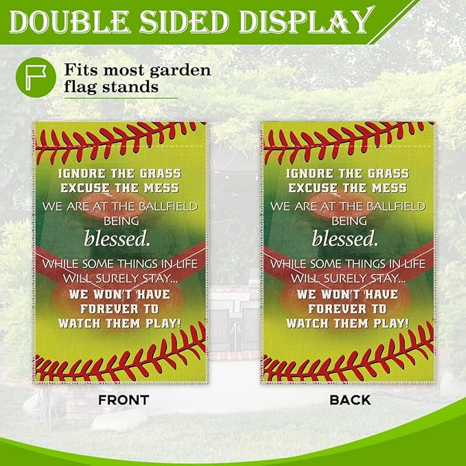 Hafhue Ignore The Garss Excuse The Mess Baseball Softball Garden Flag, 12 x 18 Inch Double Sided Holiday Yard Outdoor Decoration Flags, Check the Ballfield Flag, Baseball Flag for Baseballs Lover