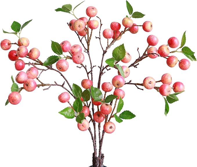 Forlaoers Like Natural 4Pcs 21.6 Inch Pink Fake Berries Artificial Flowers Faux Berry Stems Artificial Fruits for Home Decor Bathroom Table Vase Arrangements Christmas Decoration Gifts