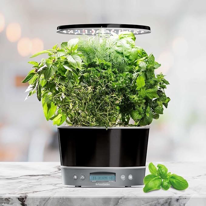 AeroGarden Harvest Elite 360 Indoor Garden Hydroponic System with LED Grow Light and Herb Kit, Holds up to 6 Pods, Platinum