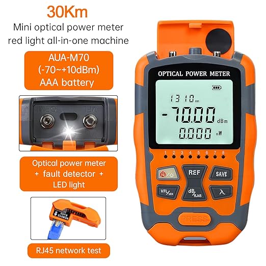 Duogalia 2-Pack Fiber Optic Tester Portable Fiber Light Power Meter -70~10dBm, SC/FC/ST Universal Interface Built-in 30Km Fault Detector with FC to LC Adapter