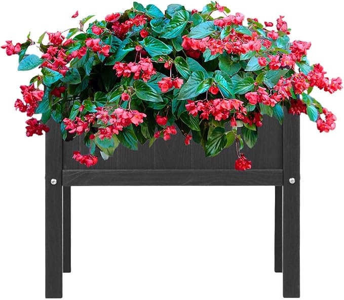 Raised Garden Beds Outdoor,Raised Herb Planter Box Outdoor with Legs and Drainage Hole Waterproof,Rot Resistant,for Vegetables Flower Tomato Patio Backyard Black