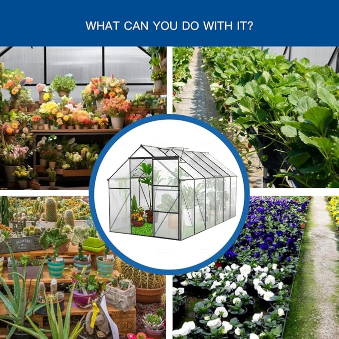 6x12 FT Polycarbonate Greenhouse Raised Base and Anchor Aluminum Heavy Duty Walk-in Greenhouses for Outdoor Backyard in All Season Black