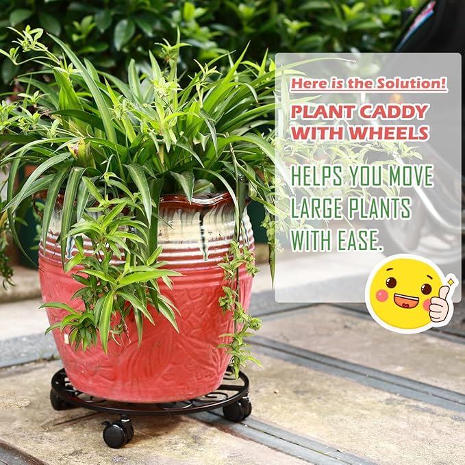 5 Packs 16” Plant Caddy with Wheels Metal Plant Stand on Wheels for Indoor and Outdoor Plants Rolling Plant Stand with Casters Heavy Duty Plant Dolly Roller Caddy, Black