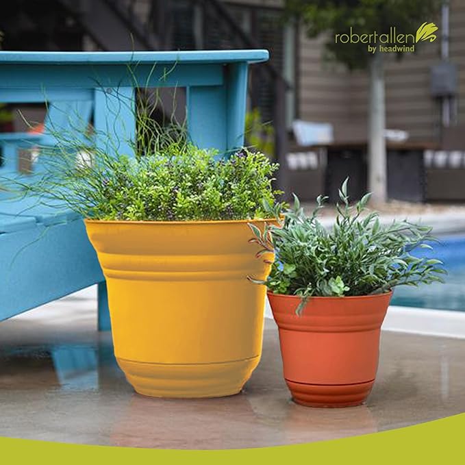 Headwind Traverse Planters – 14" 2 Pack Plastic Plant Pot in Harvest Yellow - Indoor & Outdoor Pots for Plants with Drainage - Decorative Plant Pot, Flower Pots Outdoor for Garden by Robert Allen