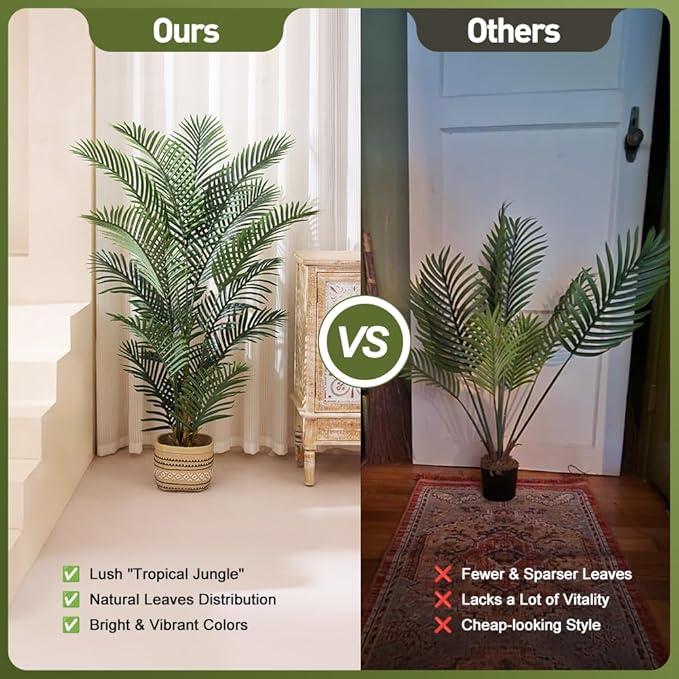 VeriNatural Artificial Palm Tree 5FT Tall Palm Trees UV Resistant Fake Plant Large Potted Faux Tropical Areca Palm Floor Plants for Indoor Outdoor Home Living Room Porch Patio Decor 2 Pack, VN125