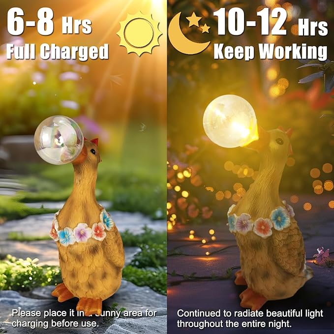 Porch Goose Statue with Solar Bubble Light Garden Yellow Figurine Decor for Yard Lawn Patio Outdoor Decorations Housewarming Gifts for Mom Grandma Women