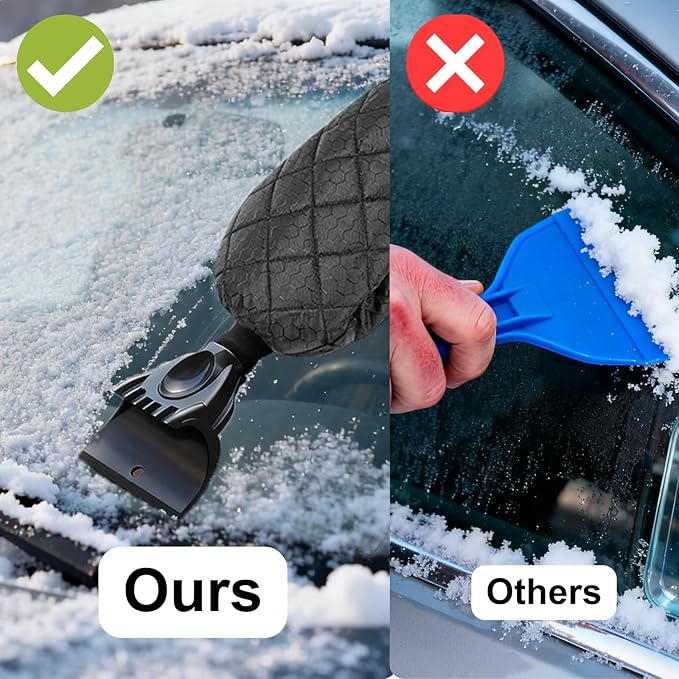 Ice Scraper with Glove - Waterproof Ice Scrapers Snow Removal Tool for Car Windshield, SUV, Truck - Comfortable Mitt Glove for Quick Ice & Snow Removal (Black)