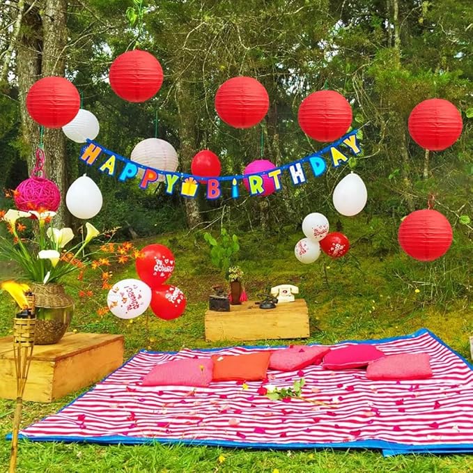BEISHIDA 8-Inch Red Round Paper Lanterns Decorative Hanging Asia Chinese Japanese Paper Lanterns Lamp for Valentine's Day Anniversary Birthday Wedding Baby Shower Christmas Party Decoration(6 Packs)